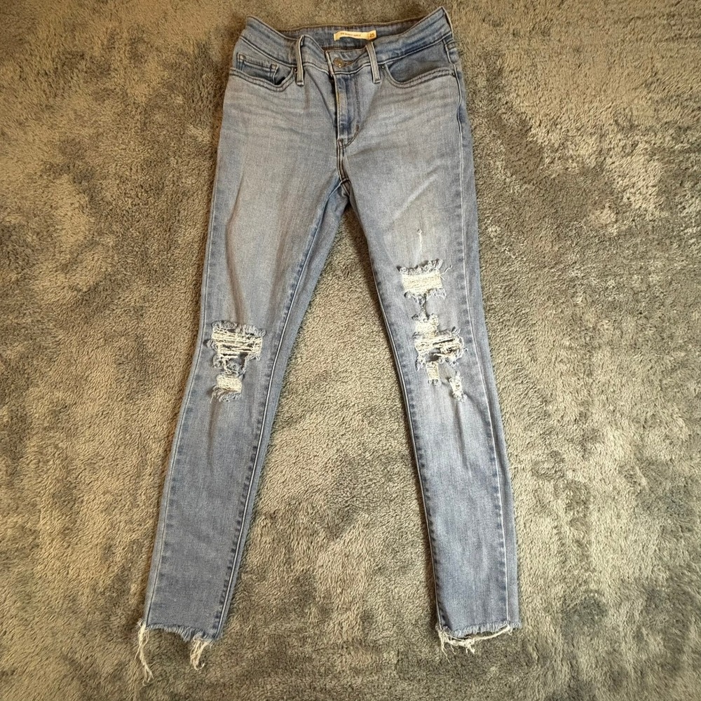 Levis 711 Skinny Ankle Jeans 25 Light Wash Distressed Frayed Hem Denim